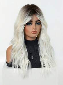 FIVE STARS 22-Inch Medium Wigs Curly White Highlight Gradient Wig For Women- Big Wave Fashion Heat-Resistant SyntheticIn Hair For Daily,Party,Cosplay,Weddings, Music Festivals Use - White - View 7