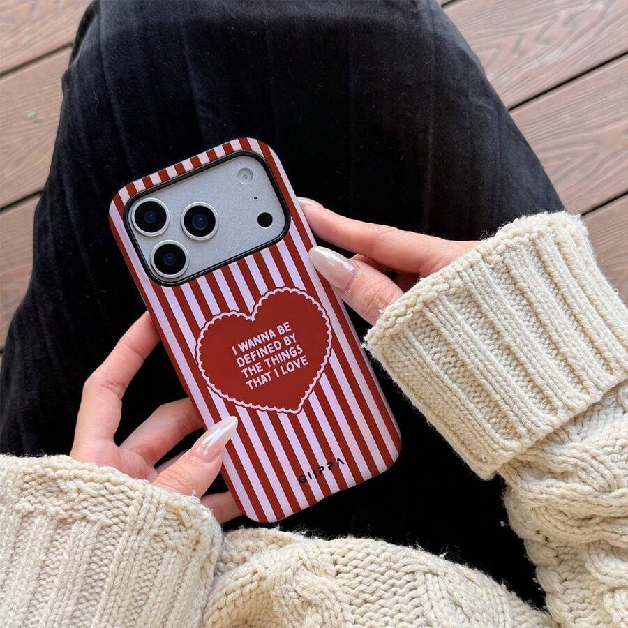 1个红色条纹爱心字母设计手机壳，适用于 17 Pro Max，也适用于16/15/14 Pro Max，韩版时尚趣味手机壳，兼容11/12/13/14/15/16 Pro Max Plus，优雅设计男女皆宜，是圣诞节、情人节、复活节、婚礼季和生日送给女友的绝佳礼物 - 紅色 - 查看 1