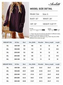 Acelitt Đầm len dệt kim màu trơn, họa tiết nổi, trễ vai dành cho nữ cỡ lớn, thích hợp cho mùa Thu/Đông (Khuyến nghị chọn nhỏ hơn một cỡ để vừa vặn hơn) - Màu Đỏ Sâu - Xem 5