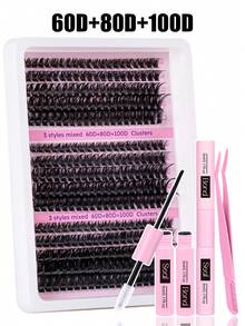 640/544/300pcs Eyelash Extension Kit, DIY Eyelash Extension Set, Individual Eyelash Cluster Kit, D Curl Eyelash Extension Set, Includes Adhesive, Sealant And Eyelash Extension Tools, Suitable For Daily Use, Travel, Beginners, Weddings, Dates, Parties, Festivals, Great For Christmas/Halloween/Gift Eyelash Set - 黑色 - 查看 20