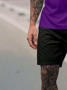 New York City NY 2-Piece Set - Men's 100% Cotton T-Shirt + Lightweight Comfortable Tactel Shorts - Men's Streetwear Fashion - New Arrival - Immediate Shipping - 紫色 - 查看 3