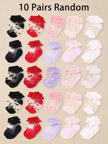 10/5/1 双婴儿蕾丝透明短袜。这款可爱的公主风短袜专为婴幼儿设计，舒适透气，夏季穿着凉爽。时尚百搭，适合 0-3 岁女婴。婴儿袜。 - 彩色 - 查看 13