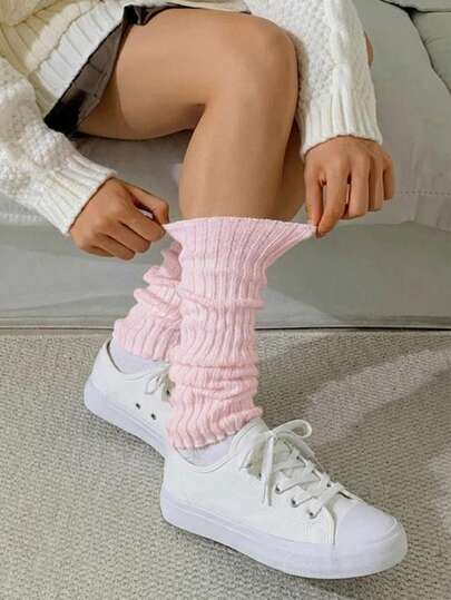 1 Pair Solid Color Ballet Pink Leg Warmers, Suitable For Daily Wear And Outfit Matching, All Seasons