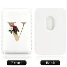 Elastic Magsafe Cardholder Slim Leather Magnetic Wallet Built In Magnet Designed Magnet Phone Bag Cover CellPhone Credit Card Holder For Apple12/13/14/15/16 Pro Max & Magsafe Case A-Z Gold Pattern - White - View 23