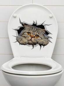 1片猫咪可爱卡通防水防污耐磨卡通动物马桶盖贴纸墙面玻璃木板通用装饰美化房间内饰 - 多色 - 查看 2