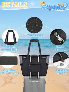 NEWHEY 女士 XXL 可折叠防水沙滩包，带拉链的浴室手提包，适合度假、泳池、野餐，黑色 - 彩色 - 查看 5