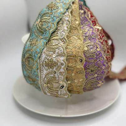 Contrast Color Embroidered Lace Trim | Heavyweight Sequin Jacquard Lace, Pink Gold, Blue, Red, Purple, Suitable For Curtain Ties, Bag Ties, Decorations, Garment Alterations, Applicable For DIY Handicrafts, Festival Borders, Sewing Decorations