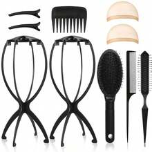 Set de soporte para peluca y peine, peine fijador de peluca, apto para cabello humano y cabello sintético - Negro - Ver 1