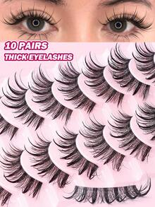 MAANGE 10 Pairs Wet Manga Cartoon Style Natural Thin False Eyelashes - Thin Band Faux Mink Cat Eye Lashes, Create Natural Daily Makeup - Reusable, Comfortable, Beginner-Friendly - Black - View 3