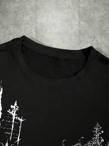 男士休闲字母十字印花T恤，简约时尚设计，适合日常穿着，夏季款 - 黑色 - 查看 4