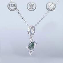 1pc Elegant Luxury 925 Silver Inlaid Agate Tulip Flower Pendant Necklace, Suitable For Women's Daily, Date, Gift, Party & Gathering - Silver - View 5