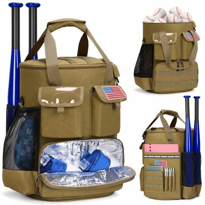 NEWHEY Multifunctional Backpack, Baseball Bucket Bag, Baseball Accessory Storage Bag With Insulated Pocket, Tactical Softball/Baseball Bag, Non-Slip Bottom, Multiple Pockets For Bats, Gloves, And Scoreboards