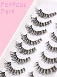 10对猫眼假睫毛，柔软浓密，3D立体水貂毛睫毛，纤长纤长，根根分明，凌乱多层，短款浓密假睫毛，嫁接假睫毛，化妆用假睫毛，6-14毫米 - 黑色 - 查看 3