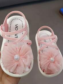 Sandalias de niña con forma de corazón y perlas, estilo coreano. Sandalias occidentales versátiles y de suela blanda de moda - Rosa - Ver 3