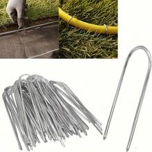 10/20/30/50pcs (3.94/5.91/7.87 Inches) Curved U-Shaped Metal Ground Nails, For Securing Succulents, Watering Hoses And Holiday Decorations, Includes Garden Plant Clips, Garden Stakes, Heavy Duty Garden Pegs, Tent Pegs, Camping Tools - Multicolor - View 1