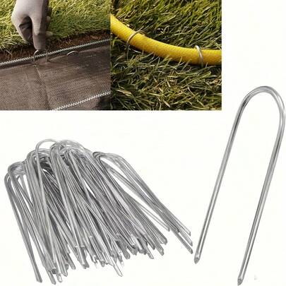 10/20/30/50pcs (3.94/5.91/7.87 Inches) Curved U-Shaped Metal Ground Nails, For Securing Succulents, Watering Hoses And Holiday Decorations, Includes Garden Plant Clips, Garden Stakes, Heavy Duty Garden Pegs, Tent Pegs, Camping Tools