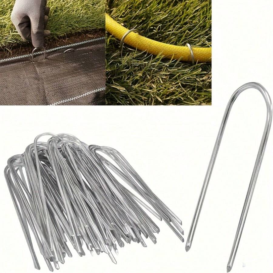 10/20/30/50pcs (3.94/5.91/7.87 Inches) Curved U-Shaped Metal Ground Nails, For Securing Succulents, Watering Hoses And Holiday Decorations, Includes Garden Plant Clips, Garden Stakes, Heavy Duty Garden Pegs, Tent Pegs, Camping Tools - Multicolor - View 1