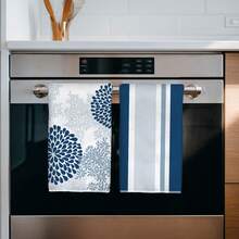 MEMNUN 2条简约海军蓝几何花卉印花厨房毛巾，15.75*23.62英寸（40*60厘米），超柔软吸水超细纤维抹布，现代厨房装饰，烹饪烘焙茶巾，手巾，厨房配件，可机洗，适用于餐厅、厨房、日常装饰和礼品，四季皆宜。 - 彩色 - 查看 7