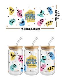 4pcs/Set Mental Health Matters UV DTF Transfer Stickers For 16oz Libbey Glass Cups (9.4x4.3in), Self Care Love Positive Affirmations Waterproof Wraps, Inspirational Therapist Gift Decals No Heat Needed - Mental Health 02 - View 3