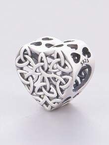 1pc 925 Sterling Silver Celtic Knot Hollow Heart Pendant, Unisex Eternal Jewelry Gift - Silver - View 4