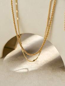 Nooxian 2件套闪亮金白心形锆石串珠脚链套装（女士款） - 金黃色 - 查看 2