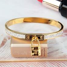 1pc Luxury Ins Style Crystal Inlaid Lock Design Stainless Steel Bracelet, Accessory For Women - Small Lock Bracelet - View 1