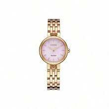 CITIZEN 西铁城 L 系列华宇丰音系列新款蓝色表盘女士腕表，轻薄石英机芯，不锈钢表带，日韩风格，EM0990-81L - 粉色 - 查看 1