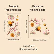 Spring Summer Branch Bee Decoration Window Stickers, With Small Bee Honey Jar Flowers And Branch Flowers Pattern Design Window Decals, Self-Adhesive Removable PVC Stickers, Single Use, For Home Living Room Bedroom Wall Window Decor - A - View 3