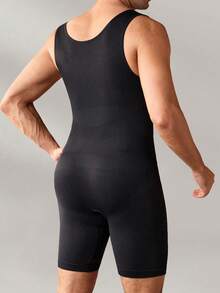 Men's Butt Lifting Slimming Bodysuit With Wide Strap, Waist Cinching, Abdomen Flattening, Thin Fitness Shapewear Shorts - Black - View 2