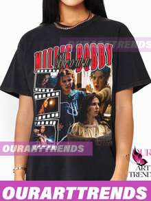 Retro Millie Bobby Brown Aktris Movie Drama Television Series Fans Gift T-Shirt Vintage Bootleg Grap - màu đen - Xem 1