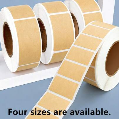 4种尺寸的自粘牛皮纸标签，适合手写，小尺寸，非常适合家庭收纳和日期标记。
