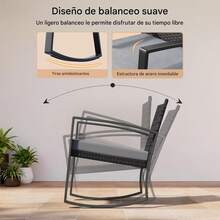 Juego de 3 piezas de muebles de porche, mecedora de patio, conjunto de bistró, sillas de patio al aire libre, conjuntos de conversación de ratán con mesa de centro para porche delantero, jardín, balcón, patio trasero, junto a la piscina. - Gris - Ver 3