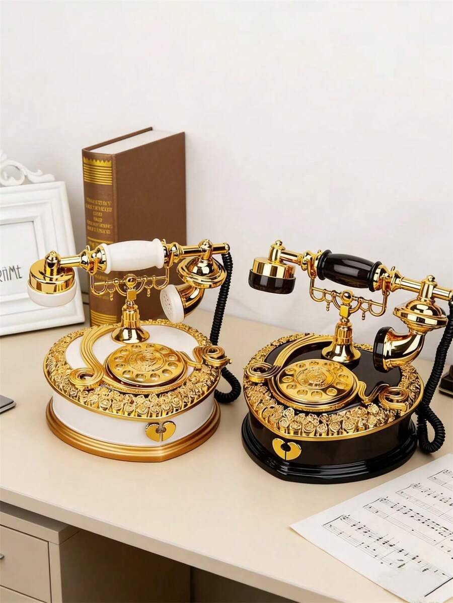 1Pc Vintage Heart-Shaped Telephone Music Box, Jewelry Box With Drawer, Living Room Bedroom Home Decor Ornament, Perfect For Family Friends Couples, Birthday Anniversary Thanksgiving Gift