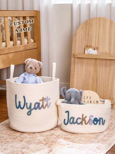 Custom Knit Baby Basket . Baby First Christmas Gift . Monogrammed Newborn Woven Basket .Rope Nursery Basket . Baby Shower Basket