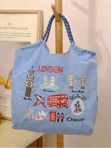 New Embroidered Pattern Large Capacity Tote Bag, Women's Fashion Versatile Shoulder Handbag - Multicolor - View 14