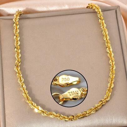 奢华复古18K镀金闪亮扭纹项链，造型精致，完美适合女性日常舞蹈、派对、宴会、节日和假日佩戴，是馈赠佳品，百搭饰品。