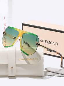 LINFEMAND 个性化大框半框时尚太阳镜，渐变镜片，高端金属镜腿，修饰脸型，夏季必备防晒单品，节日礼物之选。 - 彩色 - 查看 7