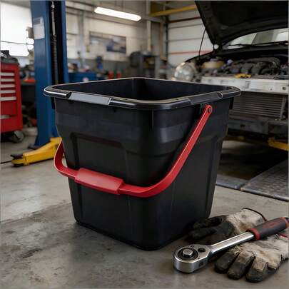 5 Gallon Heavy Duty Plastic Material Bucket Tote, Black, Durable Multi-Purpose Storage Organizer For Home & Garage Use