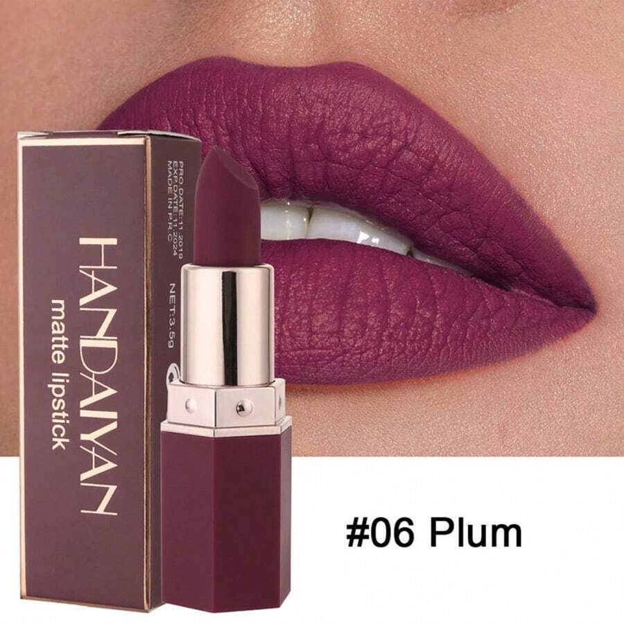 HANDAIYAN 6-Sided Matte Moisturizing Lipstick, Velvet Makeup Effect, Single Piece, Long-Lasting Color, Fashionable Luxury Lipstick, Suitable For Halloween, Christmas, Holidays, Parties And Daily Makeup, Holiday Travel Essential Cosmetics, Net Weight: 3.5g - 6 - 查看 1