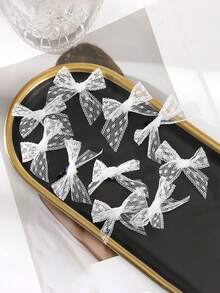10pcs Cute & Versatile White Mesh Bow Hair Clips - Multicolor - View 2