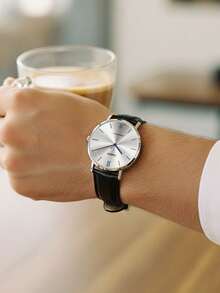 Casio Reloj analógico para hombres con esfera plateada minimalista y correa de cuero negro MTP-VT01L-7B1 - Blanco - Ver 6