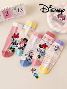 Disney 5/1雙正版迪士尼卡通圖案彩色中筒襪，可愛時尚迪士尼花紋，休閒舒適透氣學生襪，適合日常穿著、開學季、節日禮物 - 彩色 - 查看 10