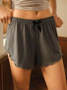 灰色纯色简约短裤女士休闲短裤，夏季轻便睡眠短裤 - 灰色 - 查看 8
