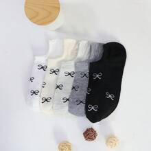 1/5/10 Pairs Women Bowknot Socks, White/Black/Gray Short Socks, Invisible Socks, Solid Color Minimalist Fashion, Suitable For Casual Daily Wear - Multicolor - View 7