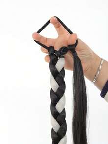 Tóc giả bện kiểu đuôi ngựa màu đen trắng xám, kèm dây buộc tóc, phụ kiện tóc cho nữ dùng hàng ngày và dự tiệc. - Nhiều màu - Xem 11