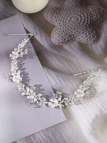 1件装 Fairycore 花叶装饰发饰 - 浪漫波西米亚风仿珍珠新娘头饰，适合婚礼、派对和度假发饰 - 銀色 - 查看 11