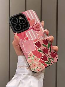 1件装简约个性化情人节格子花卉条纹图案仿皮软保护手机壳，适合送给朋友和情侣，兼容苹果手机（17/17 Air/17 Pro/17 Pro Max） - 彩色 - 查看 3