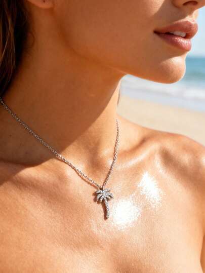 1 pieza Collar colgante de árbol de palma de cristal de vidrio minimalista y de moda, adecuado para uso diario, playa, reuniones casuales, vacaciones, regalos de cumpleaños