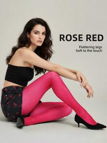 Women's Fashion Opaque Burgundy Tights, Soft & Thick Pantyhose Suitable For Business, Party, And Casual Wear - Hot Pink - View 2