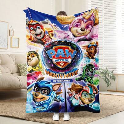 Paw Patrol 1件舒适汪汪队图案法兰绒毯，卧室装饰，野餐垫，旅行毯，羊毛毯，床毯，披毯，秋季毯，夏季被子，卧室毯，柔软毯子，沙发套毯，柔软涤纶针织设计，多用途，可机洗，床上用品，蓬松毯和休闲披毯，居家、旅行、户外、四季皆宜的理想礼物